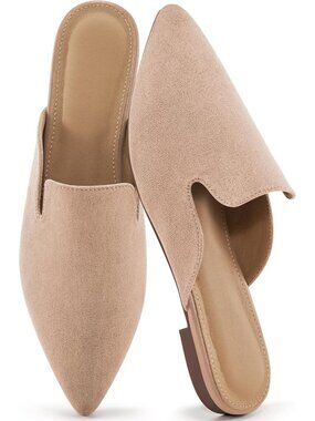 Women's Apricot Mules Flats Pointed Toe Dressy Slip On Work Comfortable Shoes